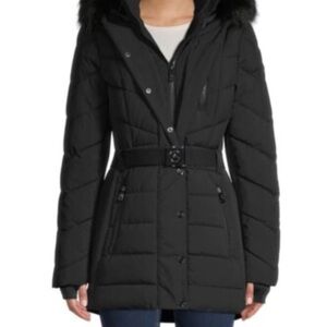 Michael Kors Black Puffer Jacket with Fur Collar